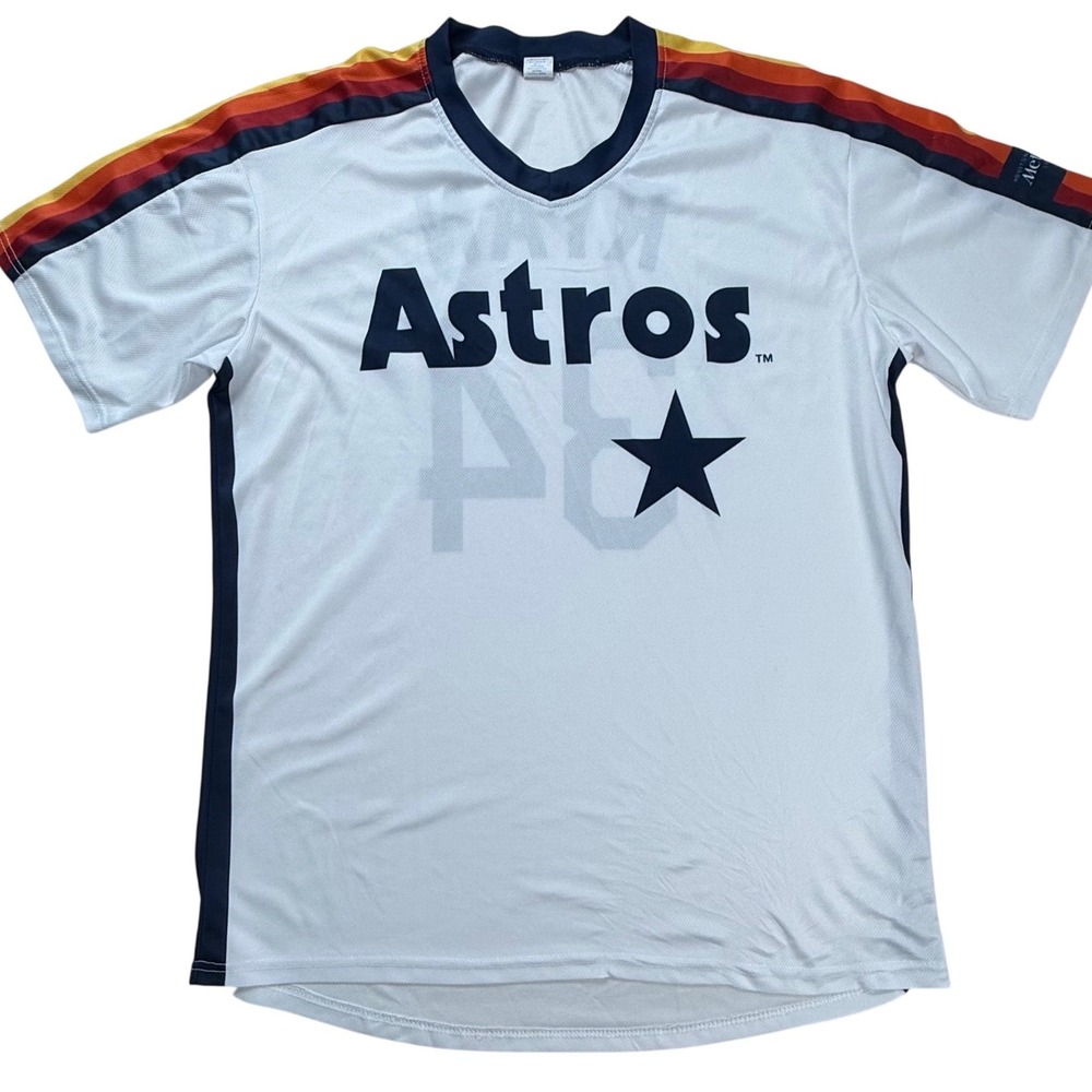 Houston Astros Nolan Ryan 34 Jersey Mens XL White Rainbow Tequila Sunrise V-Neck
